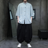 夏祥云2025冰丝风汉服短袖衬衫/衬衣A665-p65，男装衬衫，钱塘7008(原4008)