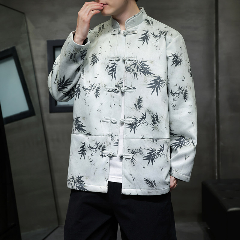 2025春新中式麂皮绒竹子唐装汉服夹克外套A658-P105,男装夹克,钱塘7008(原4008)
