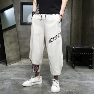 A1063撞色设计中国风2021夏款  宽松 棉麻 男七分裤P50图片