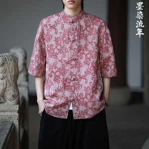 新品夏2025 提花3色 风 汉服短袖衬衫/衬衣A672-p65图片