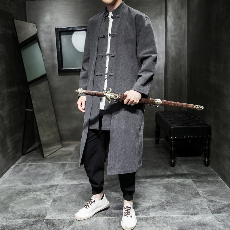 A802秋冬2021中国风中长款风衣汉服民族开衫p100,男装风衣,钱塘7008(原4008)