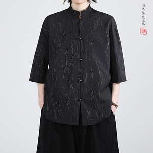 烫金褶皱设计夏季新品2026风汉服短袖衬衫/衬衣A811-p65