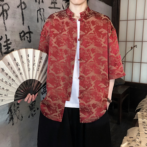 仙鹤提花 夏季新品2026 风 汉服短袖衬衫/衬衣A678-p65图片