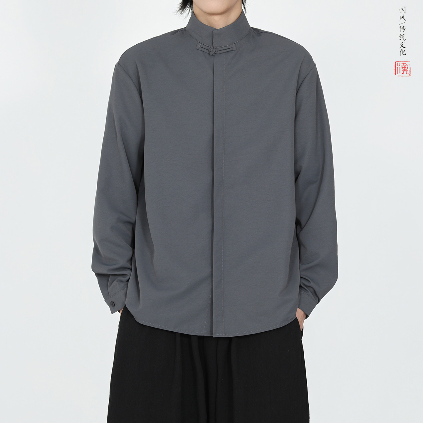 一字扣衬衫2026秋新中式风盘扣长袖衬衫A5805*P65,男装衬衫,钱塘7008(原4008)