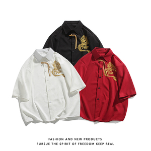 爆3色龙刺绣 防皱冰丝 夏2025 风 汉服短袖衬衫/衬衣A818-p68图片