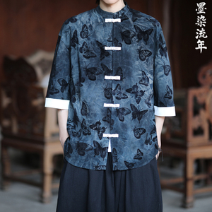植绒提花蝴蝶设计 夏2025 风 汉服短袖衬衫/衬衣A825-p68图片