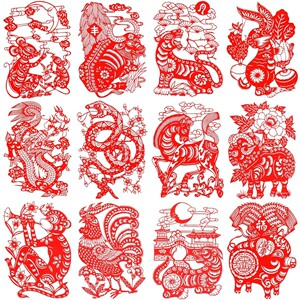 梦龙非遗纯手工十二生肖红色作品装饰剪纸画23CM高