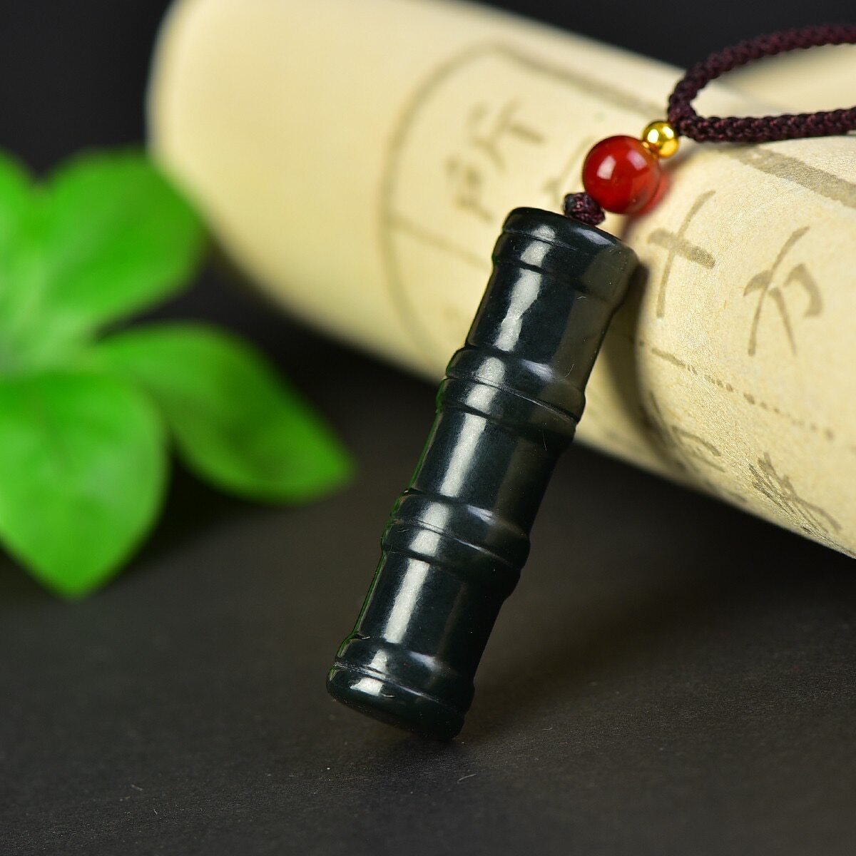 天然和田玉青玉竹节吊坠男女款玉石挂件玉坠项链玉佩竹子挂件