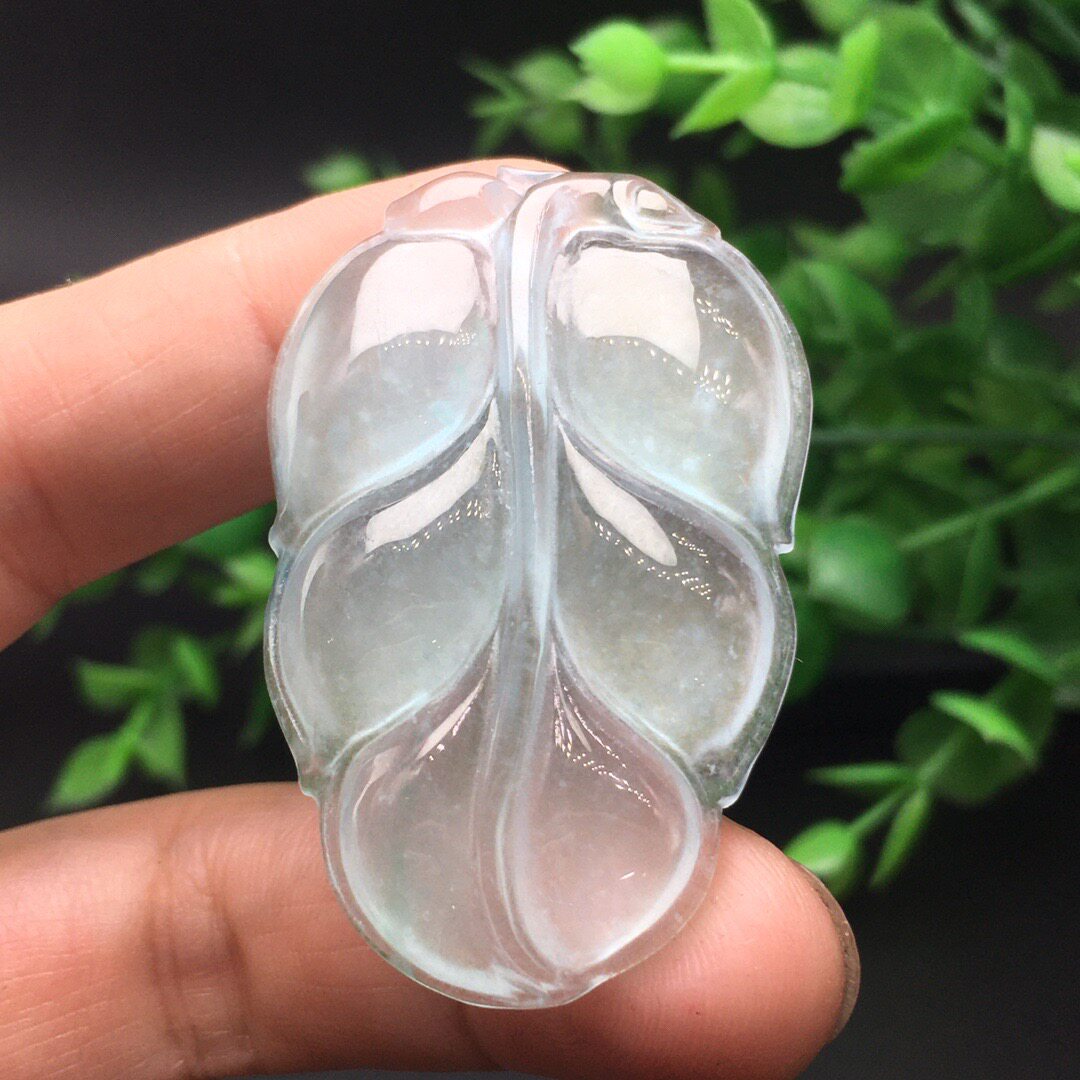 缅甸翡翠高冰种叶子玉坠男女款玉石挂件大业有成吊坠送礼物