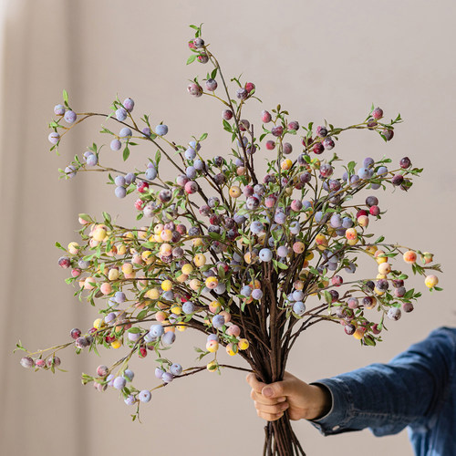 掬涵蓝莓仿真花桌面装饰花艺摆件