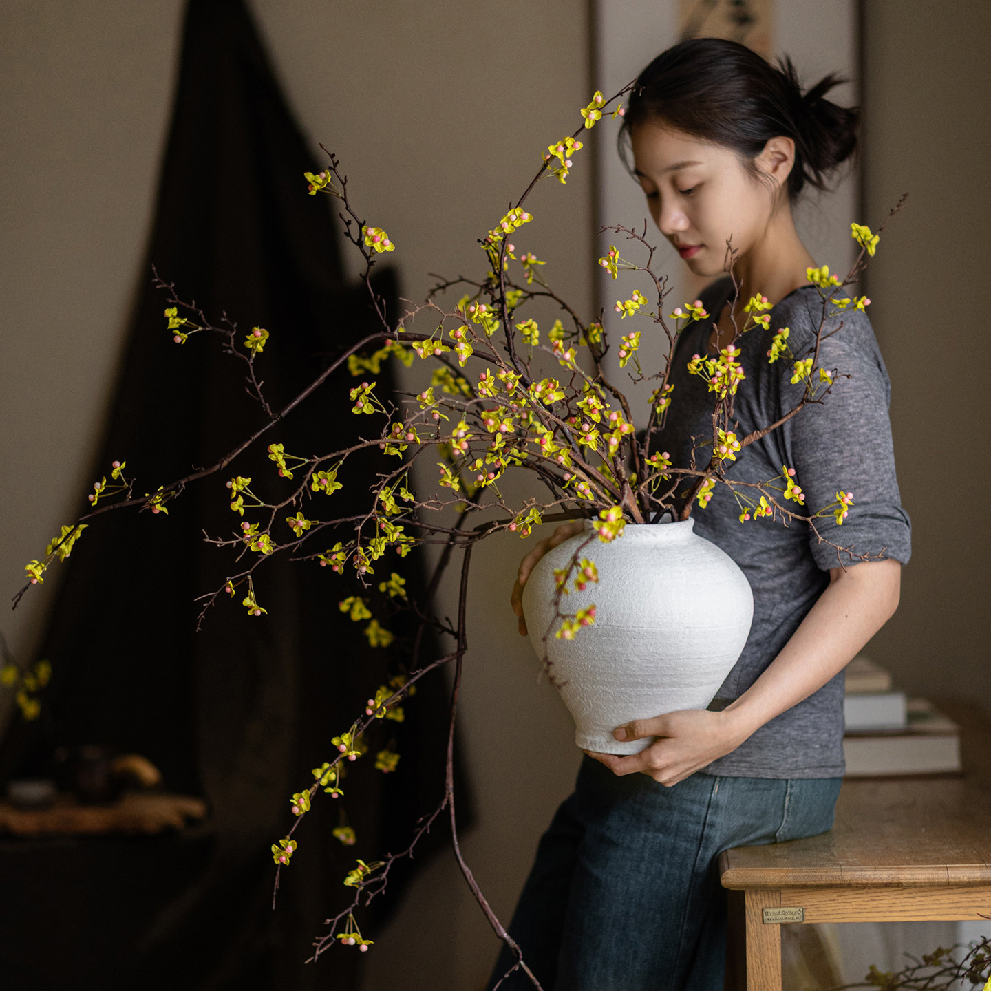 中古风插花摆件中式假花装饰花艺图片