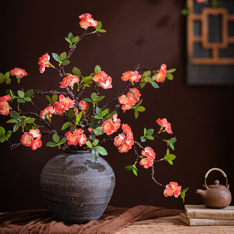 禅意仿真花海棠花干枝插花摆件图片