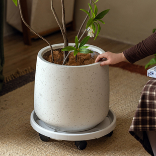 镁泥仿陶瓷花盆大号种树带托盘客厅室内家用圆形发财树绿植大花盆