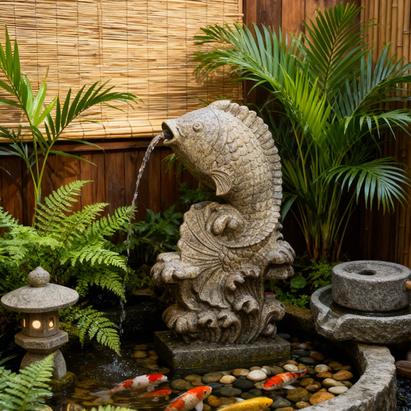 仿石鲤鱼流水摆件循环水装饰造景水景观民宿别墅庭院花园鱼池装饰,家居饰品,流水摆件,淘宝优惠券,粉丝福利购,淘宝优惠卷