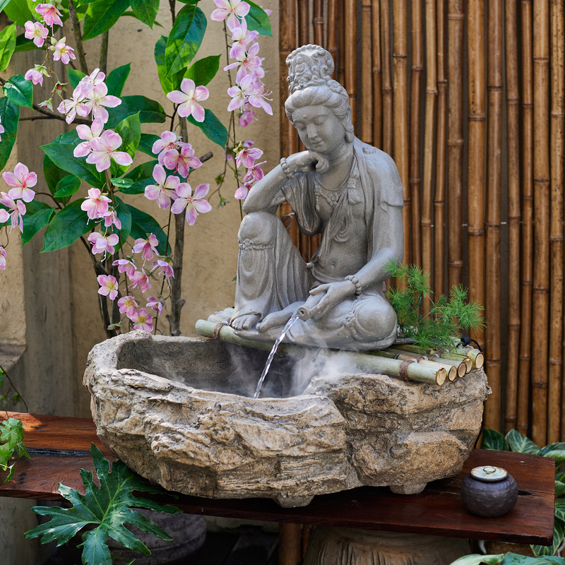 掬涵水月观音菩萨佛像禅意流水摆件循环水庭院景观别墅鱼缸装饰