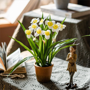 桌面仿真花水仙花盆栽摆件假花装饰铃兰花风信子办公室花艺小盆景