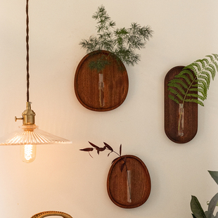 实木玻璃试管花瓶壁挂水培器皿小型绿植插花花器个性墙面装饰挂饰