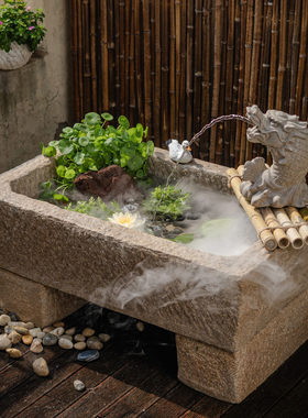 户外庭院民宿院落造景仿石头槽缸