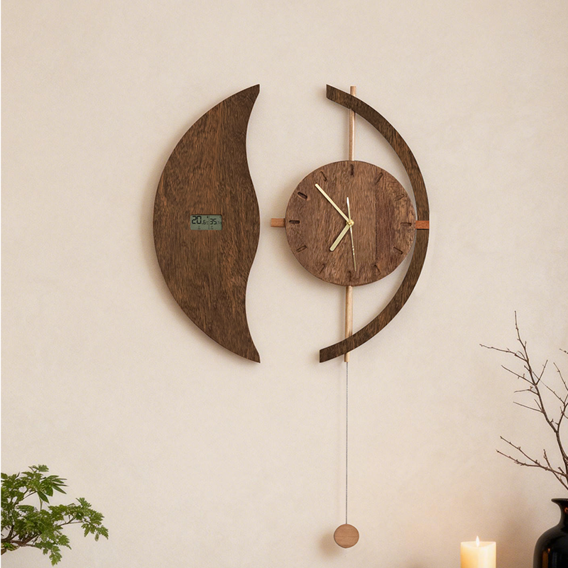 客厅餐厅墙面装饰挂钟表创意实木