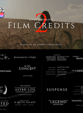 电影片头片尾字幕演职员表FCPX插件 Film Credits Pack V.2