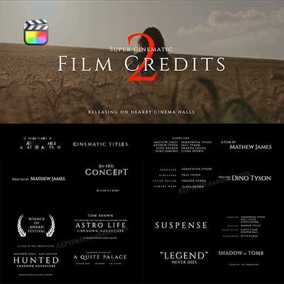 电影片头片尾字幕演职员表FCPX插件 Film Credits Pack V.2