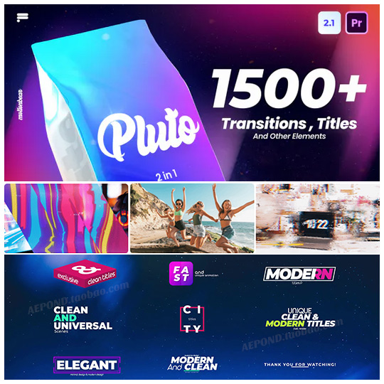 710个无缝转场+790组文字排版动画PR模板 Pluto v2.1
