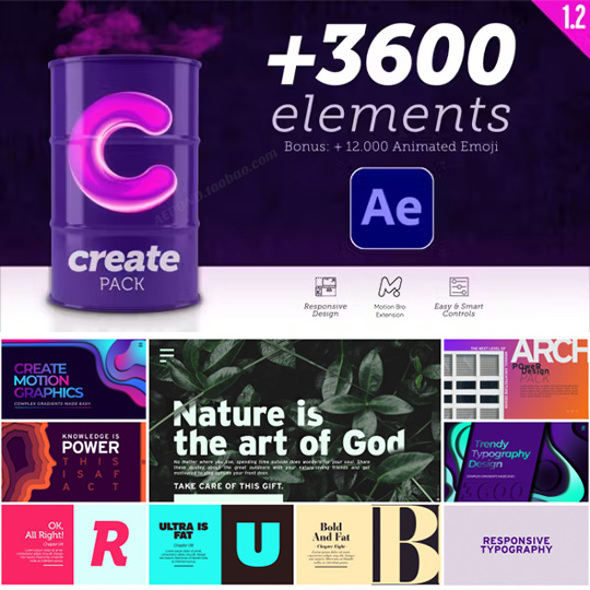 时尚创意社交字幕图形排版MG动画元素包AE脚本 Create Pack