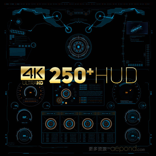 未来高科技250+HUD全息触控4K屏幕UI元素图形动画AE模板