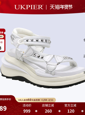 ASH艾熙休闲凉鞋女夏新款坡高跟魔术贴铆钉 SHOGUN系列运动凉鞋