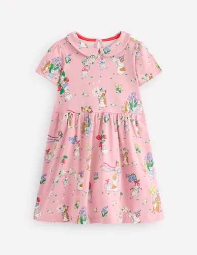 【国内现货】Mini boden女童女孩夏季可爱小兔翻领短袖粉色连衣裙
