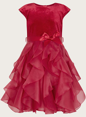 Monsoon 女童女孩红色丝绒礼服裙连衣裙