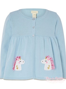 【国内现货】Monsoon 女童女宝宝粉蓝色可爱独角兽针织上衣开衫