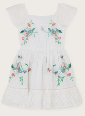 【国内现货】Monsoon 女童女孩夏季刺绣白色连衣裙
