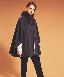 【国内现货】LANVIN en Bleu 毛领呢子披风斗篷大衣外套女