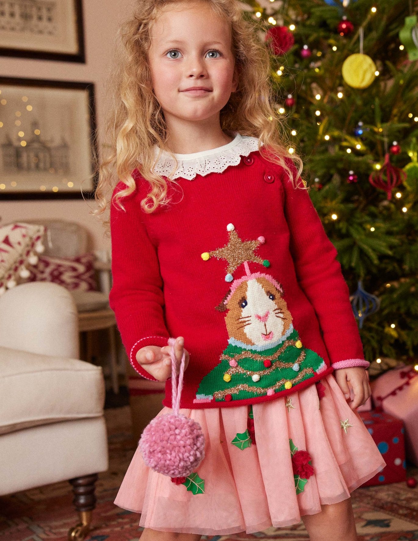 女童女孩红色圣诞毛衣针织衫