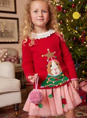 【国内现货】Mini Boden 女童女孩红色羊毛圣诞毛衣针织衫