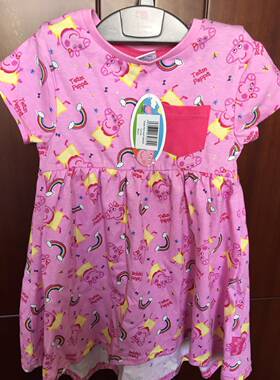 【国内现货】Peppa pig正品女童女宝宝粉红小猪全棉连衣裙