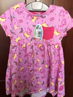 【国内现货】Peppa pig正品女童女宝宝粉红小猪全棉连衣裙