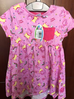 【国内现货】Peppa pig正品女童女宝宝粉红小猪全棉连衣裙