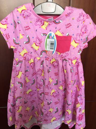 【国内现货】Peppa pig正品女童女宝宝粉红小猪全棉连衣裙