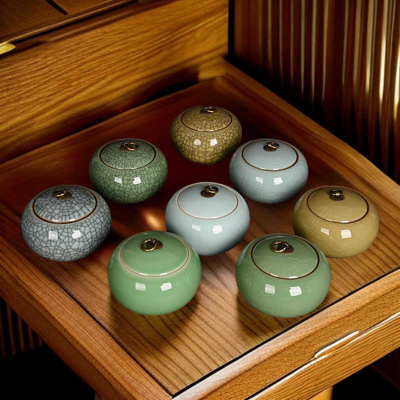 复古创意陶瓷拉环款密封存茶罐