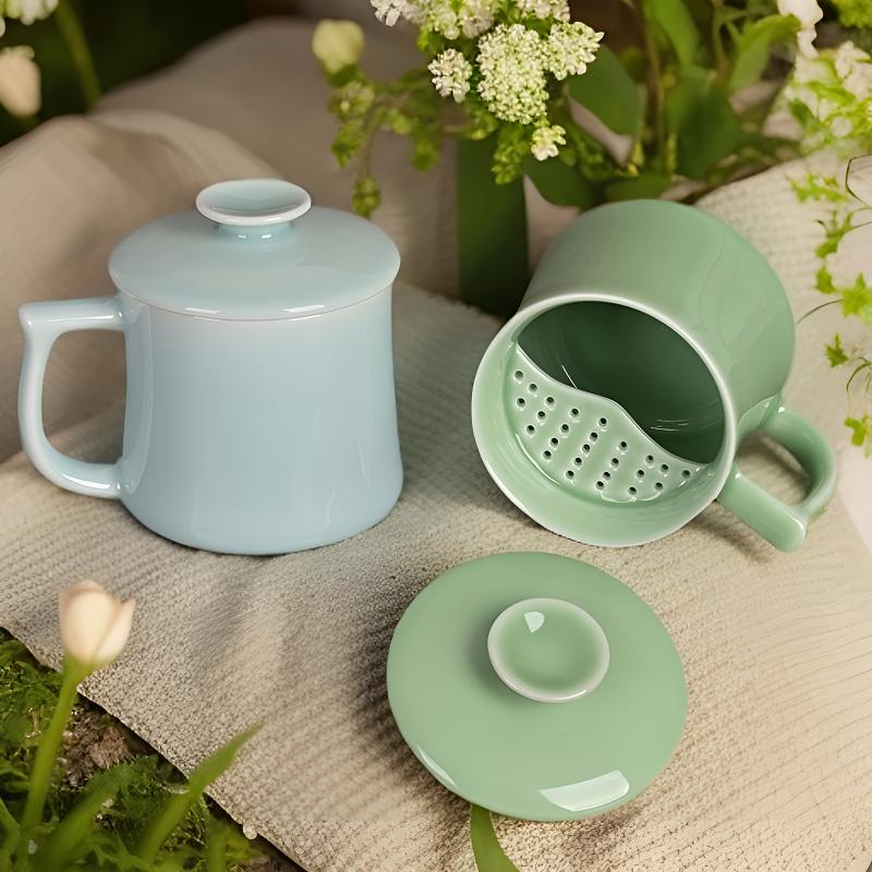 流转千年陶瓷半月牙茶水分离水杯