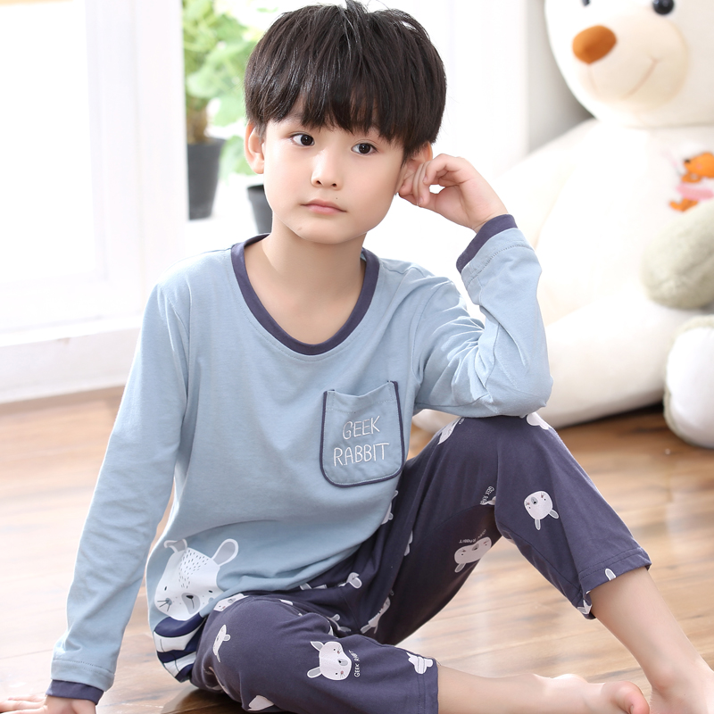 男童睡衣长袖薄款夏季纯棉儿童睡衣春秋季男孩中大童12岁14家居服