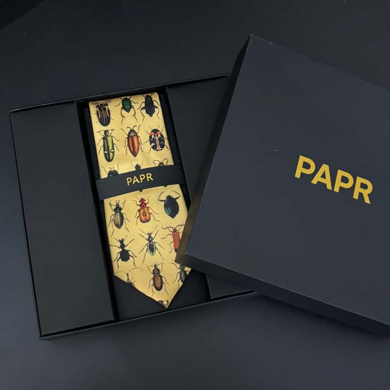 Papr【礼盒装】小众趣味黄色甲虫图印花领带真丝质感手打虫类领带