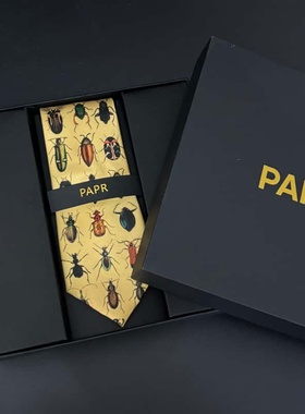 Papr【礼盒装】小众趣味黄色甲虫图印花领带真丝质感手打虫类领带