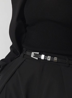 Papr[选品师]小众设计真皮二层牛皮百搭复古针扣银色简约腰带皮带