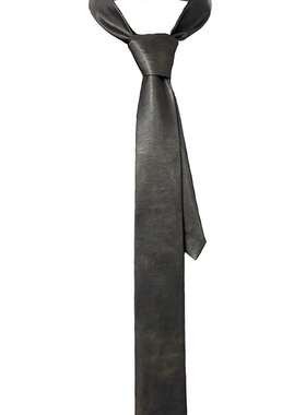 JCAESAR LEATHER TIE 皮领带 可擦色 复古箭头型黑色领带