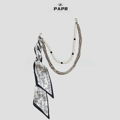 Papr原创设计工艺串珍珠裤链挂饰高级感clenfit双层金属丝巾腰链
