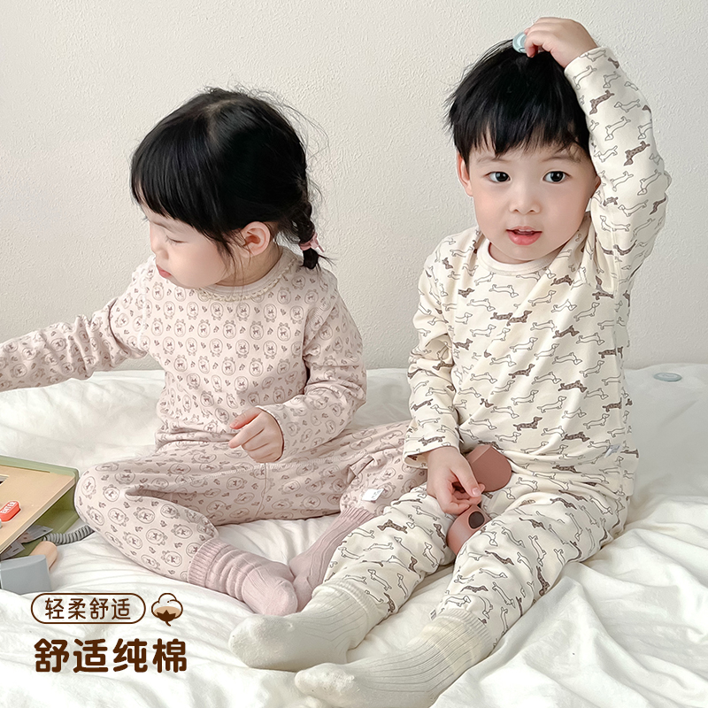 儿童纯棉秋衣秋裤保暖透气男童女宝宝舒绒内衣套装春秋冬小孩加厚