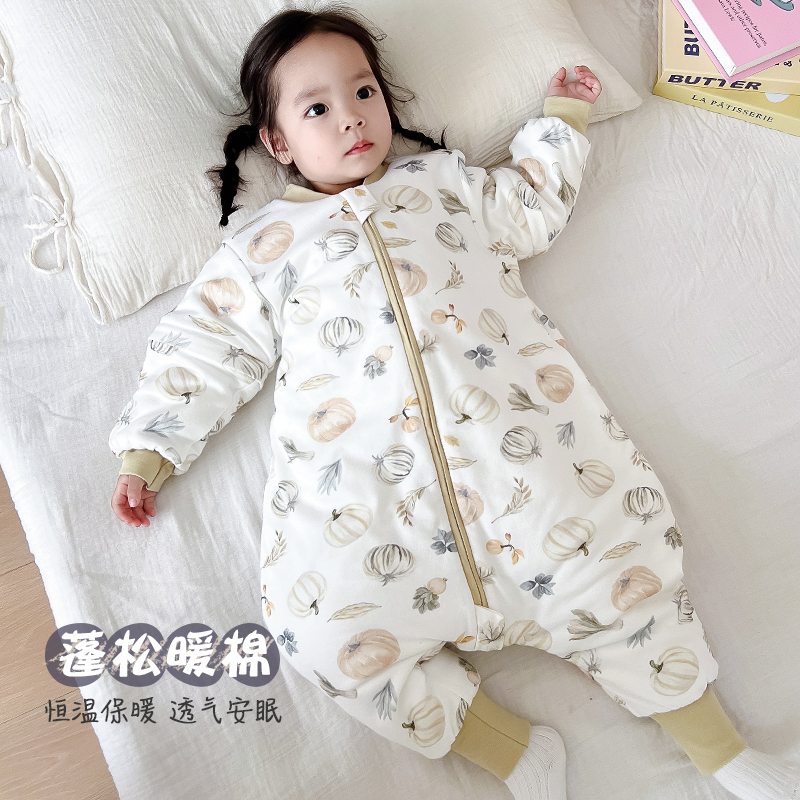 夹棉儿童连体睡衣加厚恒温睡袋冬